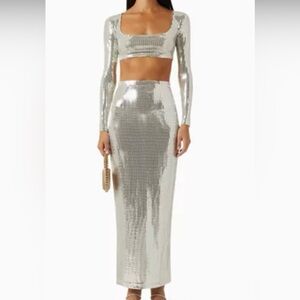The New Arrivals now sold out Elegant Silver Sequin Maxi Skirt